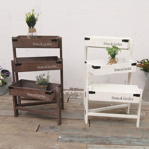 Supporto per vaso di fiori in legno massello con scala a 3 livelli durevole in stile Country americano - Product Image 2