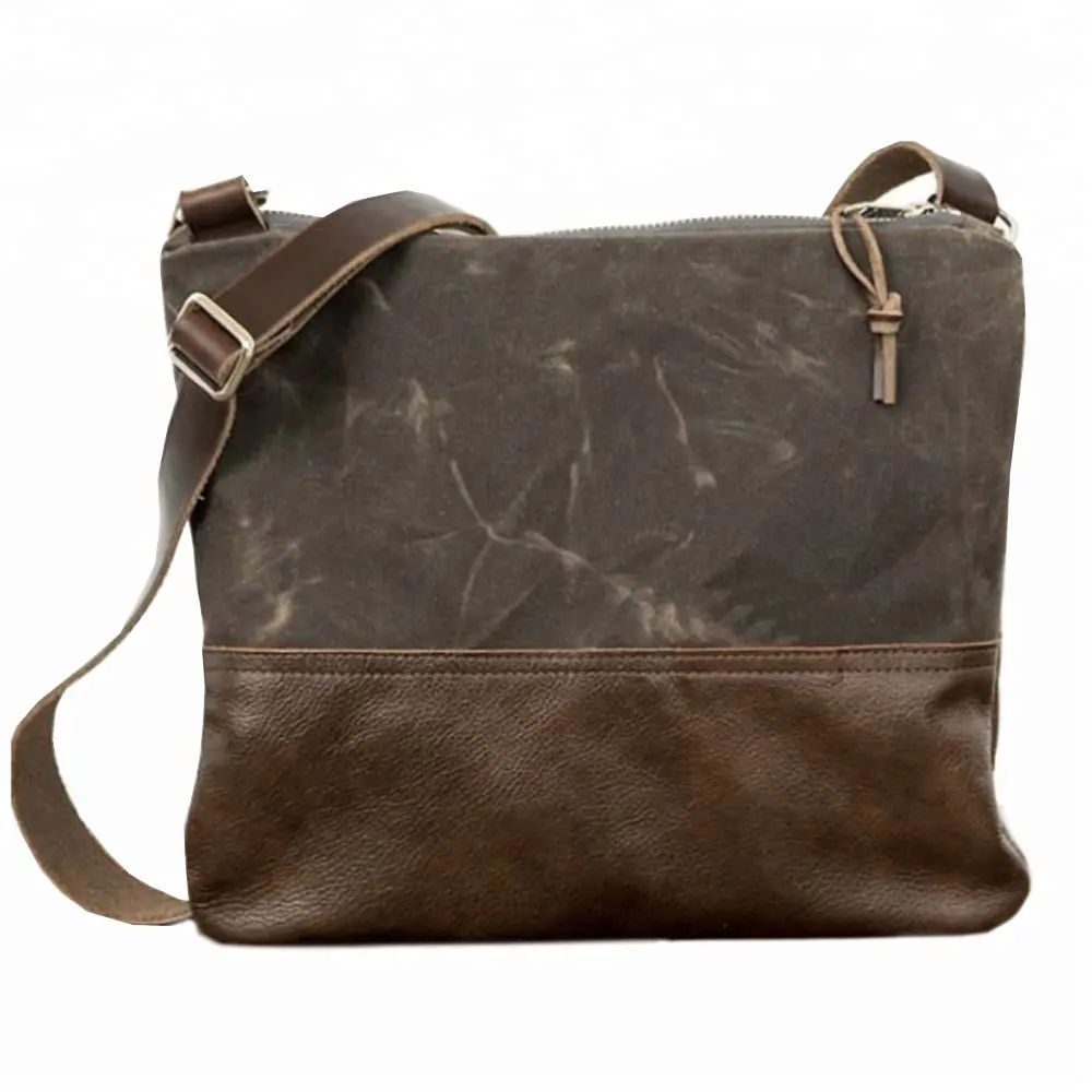 Custom New Retro Shoulder Bag Leisure Mailman Small Waterproof Resistant Waxed Canvas Bags Flat Shoulder Bag