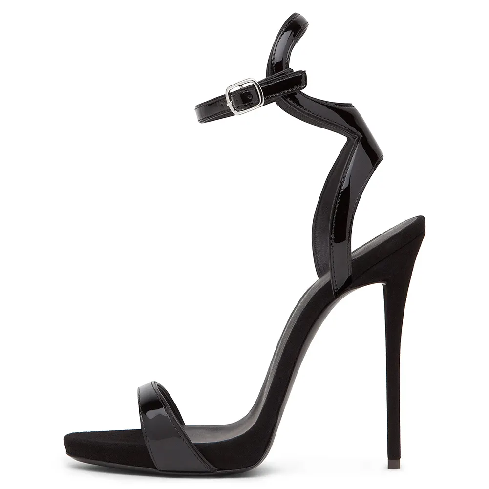 Zapatos de tacón alto con plataforma para mujer, sandalias femeninas de estilo veraniego, de estilo Sexy, de talla grande, para vestido de noche, de charol, color negro, 2018