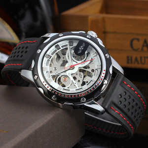 Nouveau gagnant noir Silicone bracelet automatique mécanique squelette montre pour hommes mode montres Reloj Hombre Horloge - Product Image 6