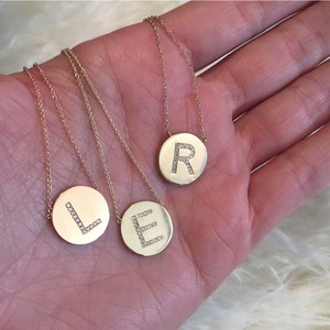Gemnel Gold Jewelry <strong>Initial</strong> English Letter Zircon Coin Pendant Long Chain <strong>Necklace</strong> Real Gold <strong>Initial</strong> a <strong>Charm</strong> Pendant <strong>Necklace</strong> - Product Image 1