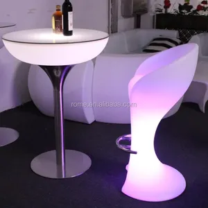 Meja Cocktail Bar LED Bulat Modis, Atasan Kaca Dasar Baja Tahan Karat Berubah Warna