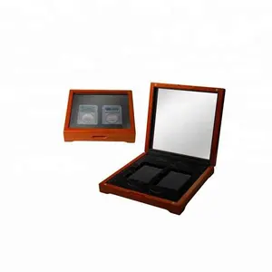 लकड़ी प्रदर्शन बॉक्स के लिए 2 वर्गीकृत सिक्के के साथ कांच की खिड़की