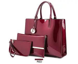 3 sets luxury mini metallic red patent leather glossy evening shoulder hand bag