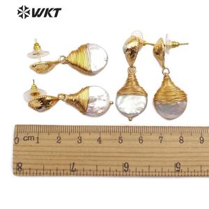 WT-E545 Naturale D'acqua Dolce Orecchino di Perla Filo di Ottone Avvolto Orecchino di Perla Forma A Goccia Orecchino Per La Cerimonia Nuziale Dei Monili - Product Image 6