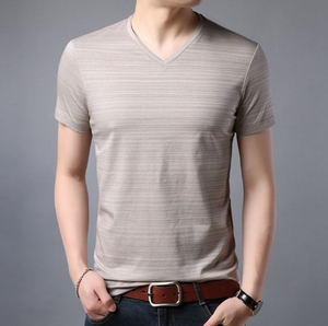 T-Shirt da <span class=keywords><strong>uomo</strong></span> con scollo a V <span class=keywords><strong>mezza</strong></span> <span class=keywords><strong>manica</strong></span> Slub t-Shirt in <span class=keywords><strong>cotone</strong></span> con maglietta bianca - Product Image 3