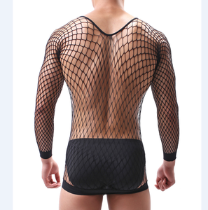 Body en nylon et élasthanne noir à manches longues pour <span class=keywords><strong>homme</strong></span>, body, robe, entrejambe ouvert, <span class=keywords><strong>lingerie</strong></span> - Product Image 3
