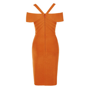 Turuncu kalem Bodycon elbise yaz seksi kısa kollu kokteyl elbiseleri kadın zarif bandaj akşam parti kıyafeti - Product Image 6