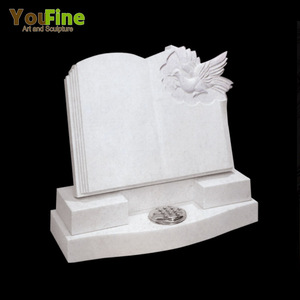 高い白い大理石の彫刻の赤ちゃんの天使の墓石 - Product Image 2