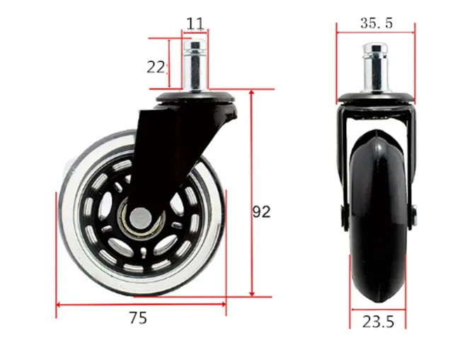 Roulettes de rechange de chaise de bureau, de haute qualité, noires, 3 pouces