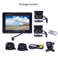 Podofo Moniteur Quad à écran partagé 7 pouces, 2 caméras de recul, 4 broches aviation, vision nocturne IR 18, caméra de recul pour voiture, camping-car et camion