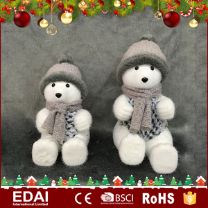Wholesale white color polyfoam Sitting Bear doll wearing scarf and jacket decorative bear - Product Image 1