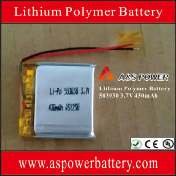3.7v 430 mah recarregável 503030 bateria lipo akku/accu com ul/un38.3/certificação msds