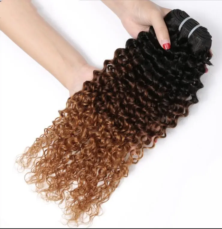 Three Tone Ombre Brazilian Hair Bundles Kinky Curly 1PC Human Hair Extensions 1B/4/30 Remy Hair Weave