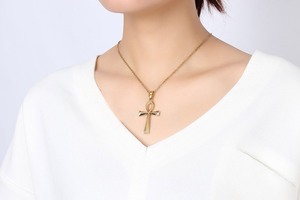 Collar y colgantes de crucifijo egipcio, símbolo de la vida, de acero inoxidable, regalo de joyería - Product Image 5