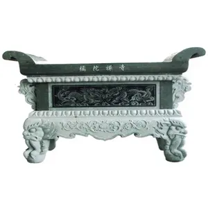 Salão ancestral do templo zen, mesa de esculpir pedra preta com perna de leão