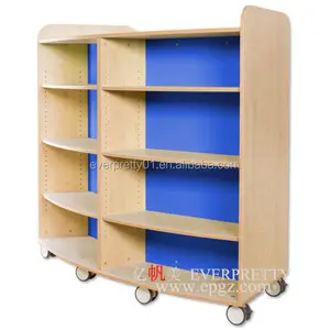 图书馆可移动设计书架，带脚轮木制立方体书柜，适合学校学生