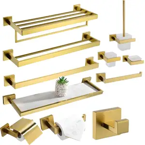 Modern Bathroom Stainless steel Towel Bar Set Brushed Gold accessory Set