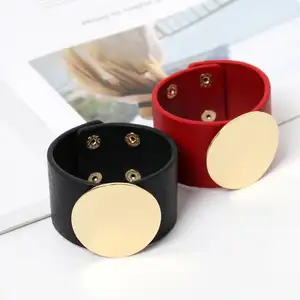 Großhandel hochwertige einfache 100% Leder legierung Manschette Armband Accessoires Frauen Herren Leder Armband