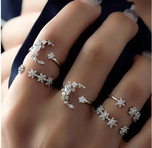 5 stks/set Nieuwe Ringen voor Vrouwen Tiny Crystal Moon Midi Finger Knuckles Ring Set voor Vrouwen Alliantie Vrouwelijke Sieraden Party bruiloft