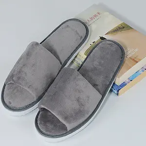 Good Quality Hot Sale Open Toe Terry Towel Hotel slipper, cheap open toe terry slippers with customized logo