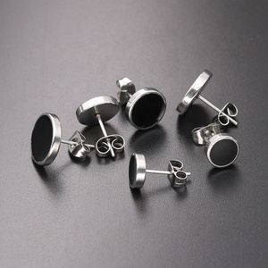 Vintage Classic Cute <strong>Black</strong> Enamel Shape Plain <strong>Stud</strong> <strong>Earrings</strong> 18K Gold Plated Stainless Steel Jewelry for Women Girls Children - Product Image 2