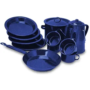 CHL Indoor Outdoor custom color printing metal steel enamel table kitchenware dinnerware set camping cooking set