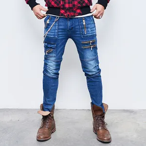 Desainer Street Jeans Biru Kurus Ramping Banyak Ritsleting Slim Jeans Citi Tren