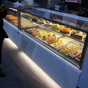 1.5 m (5ft) luxe full glazen tafel top cake display chiller voor bakkerij winkel