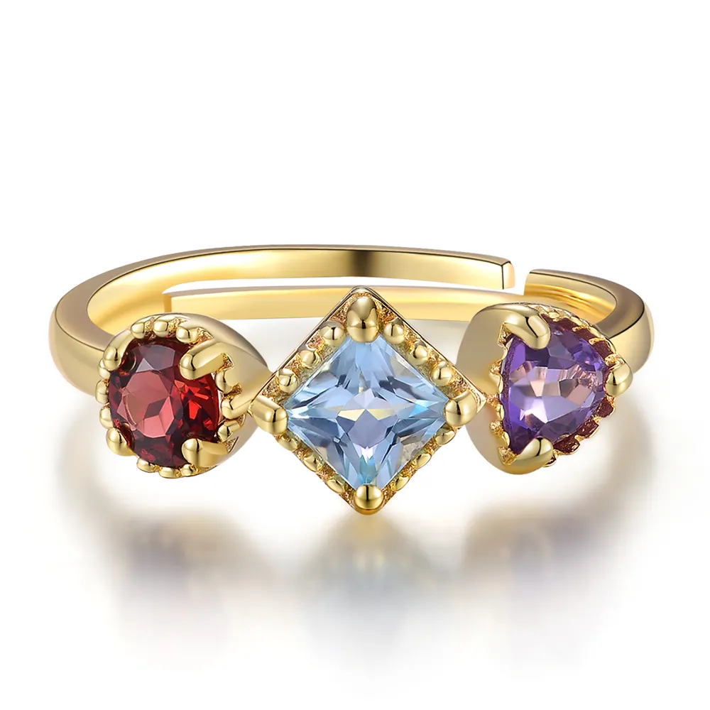 प्राकृतिक रत्न 925 स्टर्लिंग चांदी के गहने महिलाओं के लिए सरल नीलम गार्नेट पुखराज की अंगूठी S925 RI011