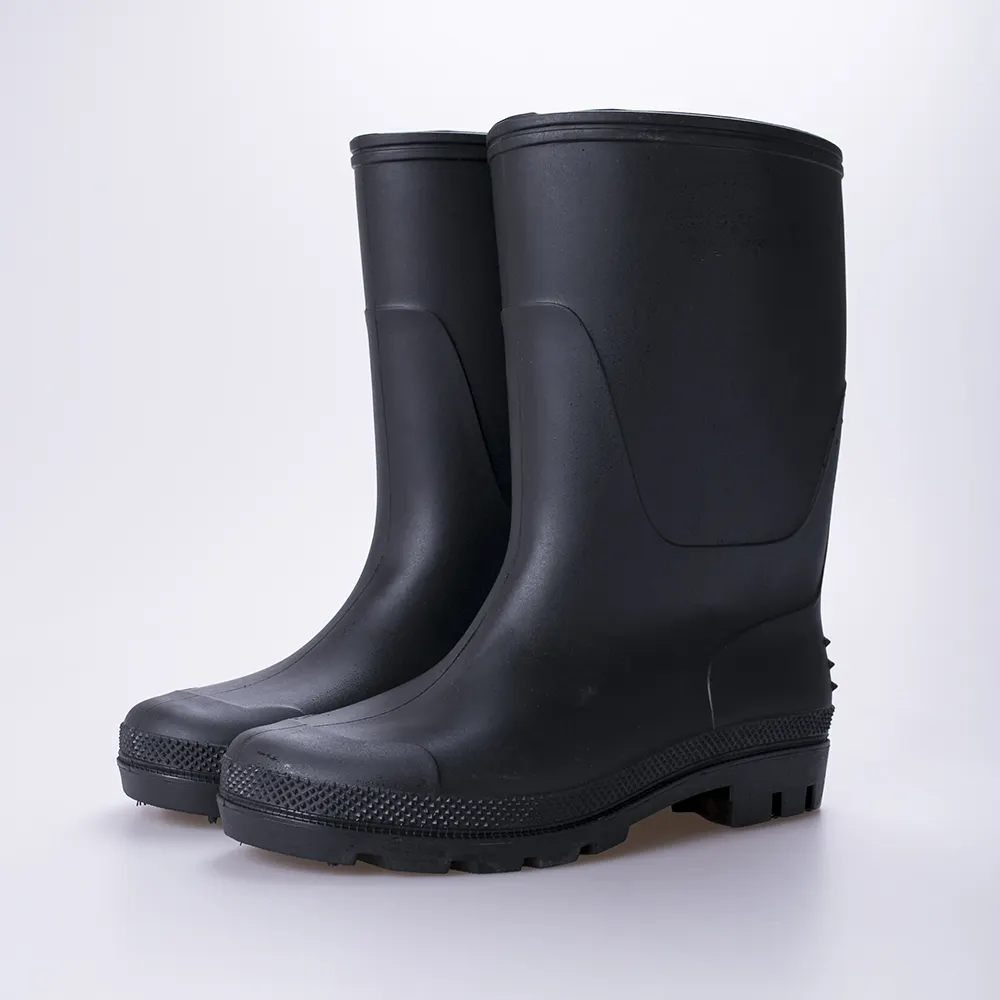 Calçados de água de pvc, botas de chuva da gelatina superior preta