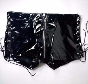 YSMARKET पु अशुद्ध चमड़े अधोवस्त्र सेक्सी तंग Mens अंडरवियर कच्छा/जिपर खुले Crotch मुक्केबाजों/Drawstring Hotpants E6739 - Product Image 4