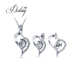 Accesorio <span class=keywords><strong>de</strong></span> corazón <span class=keywords><strong>de</strong></span> Plata <span class=keywords><strong>de</strong></span> Ley 925 Daisini adornado con cristales <span class=keywords><strong>Swarovski</strong></span>, colgante <span class=keywords><strong>y</strong></span> <span class=keywords><strong>pendientes</strong></span>, conjunto <span class=keywords><strong>de</strong></span> joyería para mujer - Product Image 1