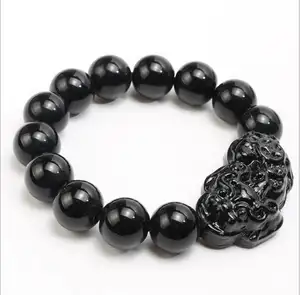 新款时尚幸运黑色黑obsidian obsidian 珠珠手镯男士中性珠神话野生动物手镯最佳礼品珠宝