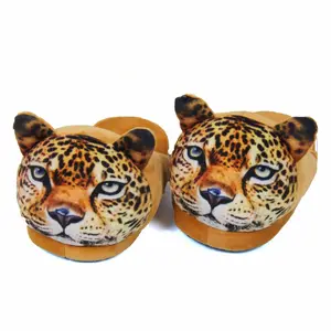 Simulation Animal Crystal Super Soft Plush Fabric Indoor Shoes Cat Tiger Printing Plush Slippers