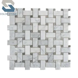 Cheap wholesale price carrara white basketweave marble mosaic tile