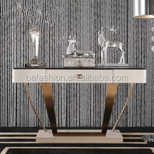 OE-FASHION moroccan fossil modern livingroom furniture solid wood stainless steel natural marble surface entrance table