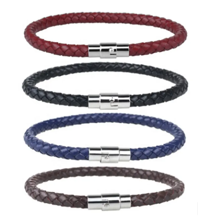 Wholesale 5Mm Silver Clasp Braided Real Leather Bracelet For Men