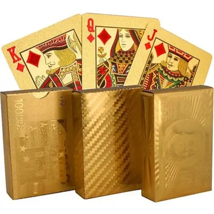 Baralho de cartas de jogo de plástico, durável, à prova d' água, folha de ouro do poker, 24k, folha de ouro, presente