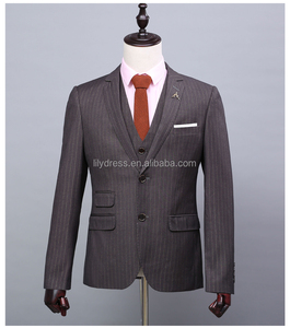 Abito da <span class=keywords><strong>Uomo</strong></span> <span class=keywords><strong>Completo</strong></span> su Misura (Giacca+Pantaloni+Cravatta+Gilet) NA33 Marrone con Righe Bianche - Product Image 2