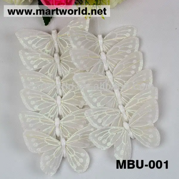 Grosir Baru Bulu Putih Kupu-kupu untuk Dekorasi Pernikahan; halus Bulu Putih Butterfly Garland untuk Acara dan Pesta (MBU-001)