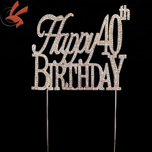 Party <strong>Cake</strong> Decoration Silver Rhinestone Happy Birthday <strong>40th</strong> <strong>Cake</strong> <strong>Topper</strong> - Product Image 2