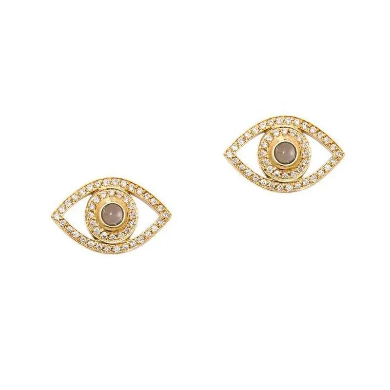 Boucle Doreille 925 Sterling Zilver Cz Stone Diamond Pave Grote Evil Eye Stud Earring