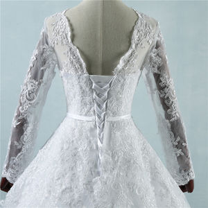 NE196 Corset <strong>Lace</strong> up White <strong>Wedding</strong> <strong>Dresses</strong> <strong>With</strong> <strong>Lace</strong> Big Train Long <strong>Sleeves</strong> for Brides Formal Plus Size 2 26W - Product Image 6