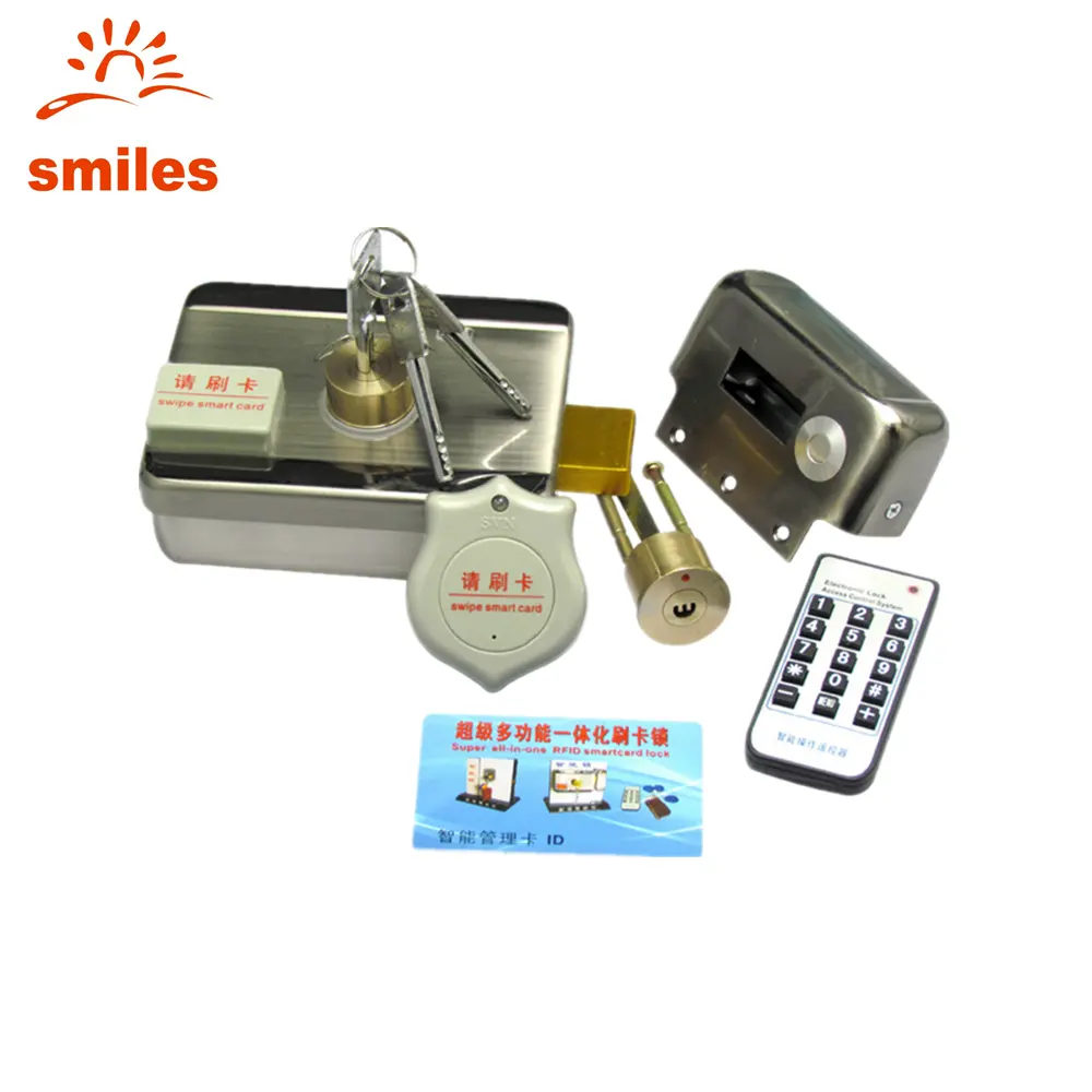 Remote Control Electric Rim Lock with Double Cylinder Support RFID Card reader, Keys Functions
