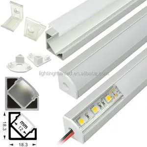 Aluminium extrusion profile housing corner mount for flexible LED strips or rigid LED light bars under 10-12mm wide.