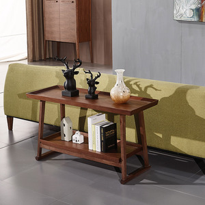 Mesa Auxiliar de Madera de 2 Niveles para Sala de Estar, Diseño Simple, Mesa Lateral Antigua - Product Image 4