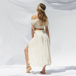Dell'annata della boemia della signora di cotone di tela piega increspato due pezzi maxi <span class=keywords><strong>vestito</strong></span> - Product Image 3