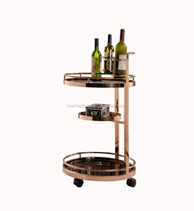 Fornitore della cina in metallo commerciale rotondo tre <span class=keywords><strong>di</strong></span> <span class=keywords><strong>lusso</strong></span> tiers liquore tè serve carrello <span class=keywords><strong>trolley</strong></span> in hotel per il ristorante - Product Image 1