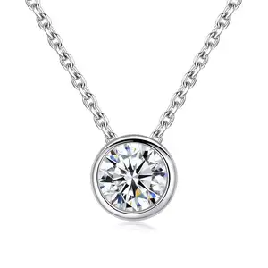 LUOTEEMI Round 1 Carat CZ Jewelry Necklace Hearts & Arrows Cubic Zirconia Solitaire Pendant Lady OL Style Necklace